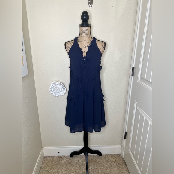 NTM: A Loves A Beautiful Navy Ruffles Tiered Shift Drop Waist Dress Size XS - Picture 2 of 14